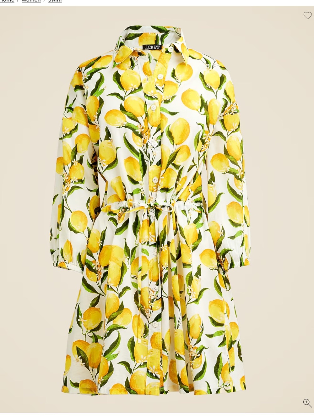 J. Crew lemon Cinched shirt-dress in limoncello cotton voile sz large